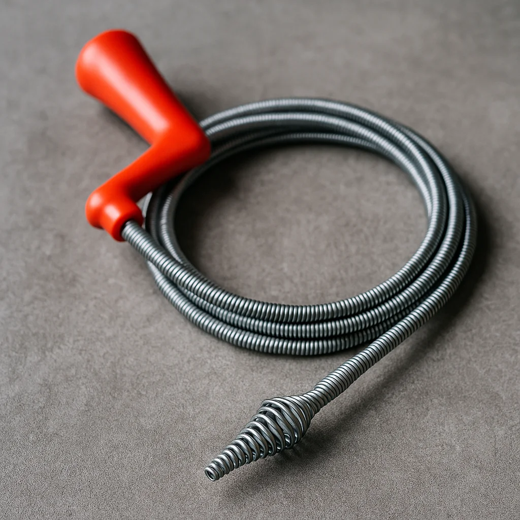 Ontstoppingsveer met rode handgreep op grijze ondergrond