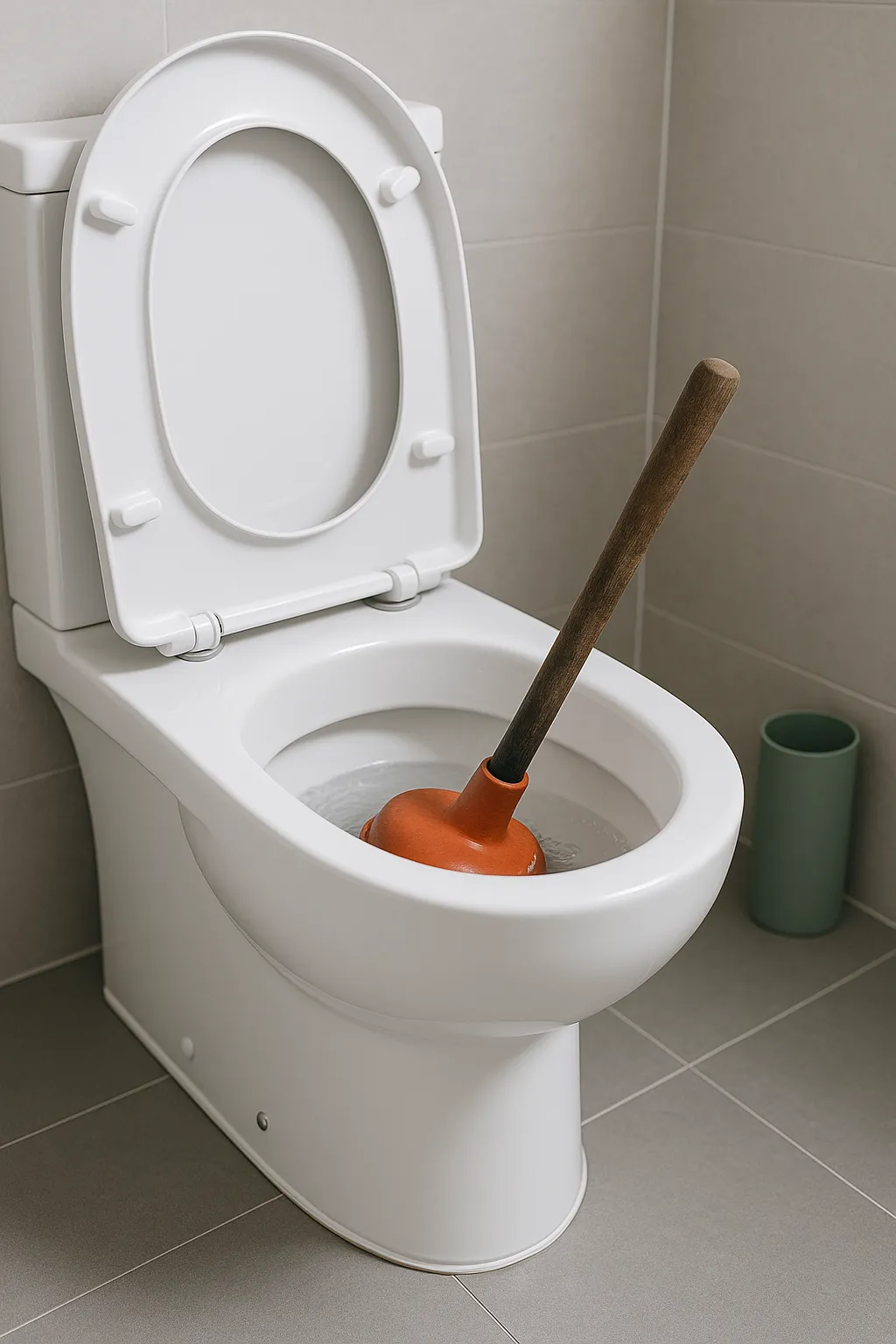 Toilet met plopper in keramische pot in moderne badkamer