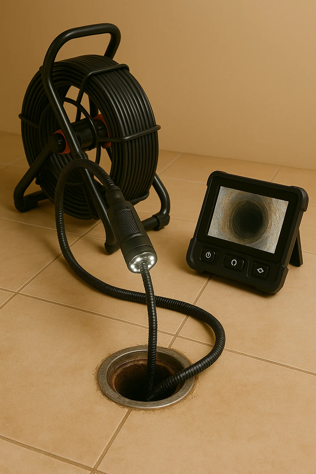 Inspectiecamera in een rioolafvoer.