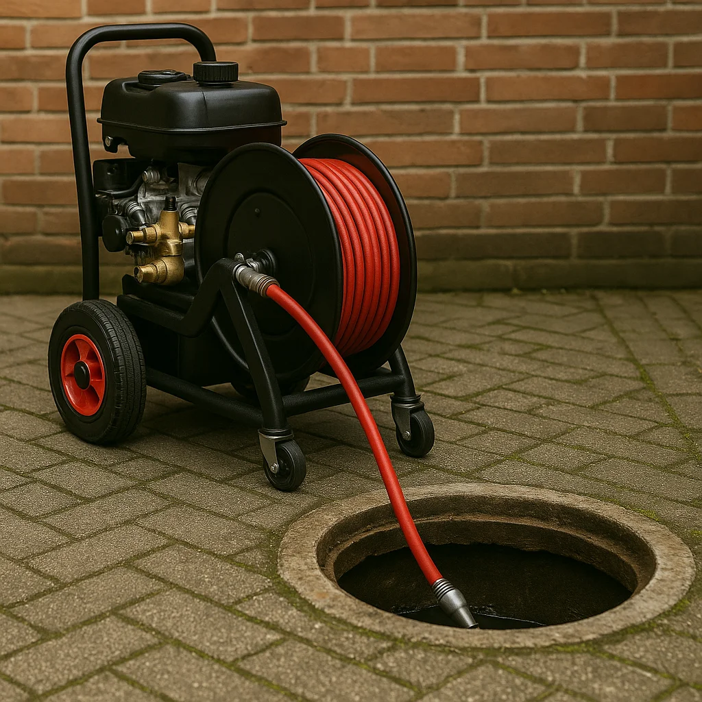 hogedrukmachine reinigt rioolbuis bij ontstopping in Utrecht